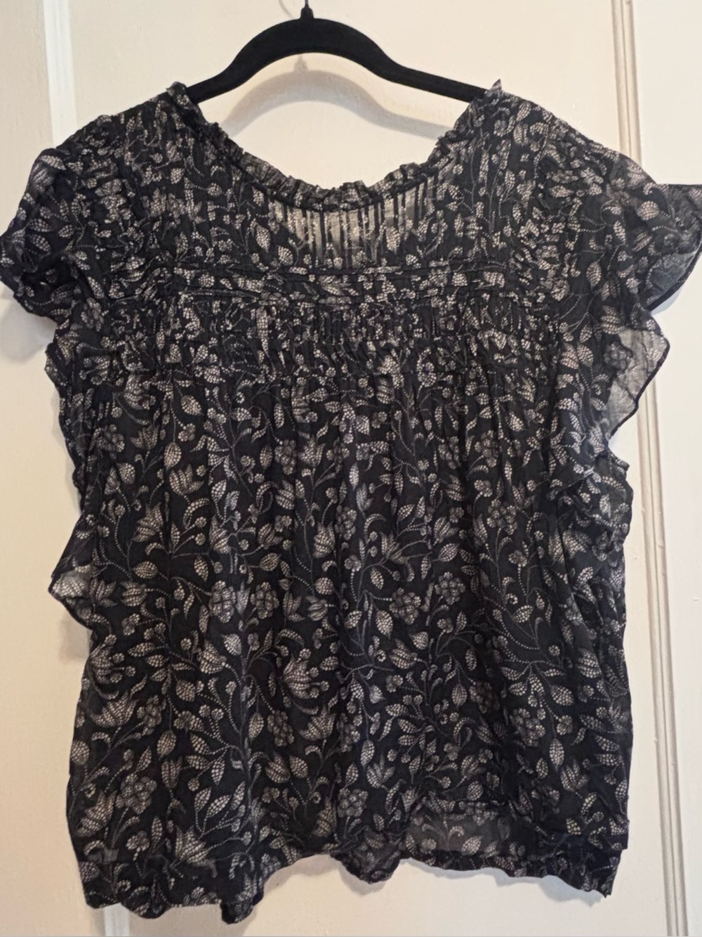 Isabel Marant Étoile Layona Floral Cotton Ruffle Blouse Size 44 Large Black
